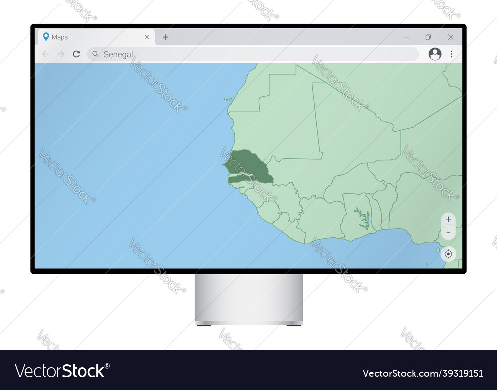 Computer monitor with map of senegal in browser