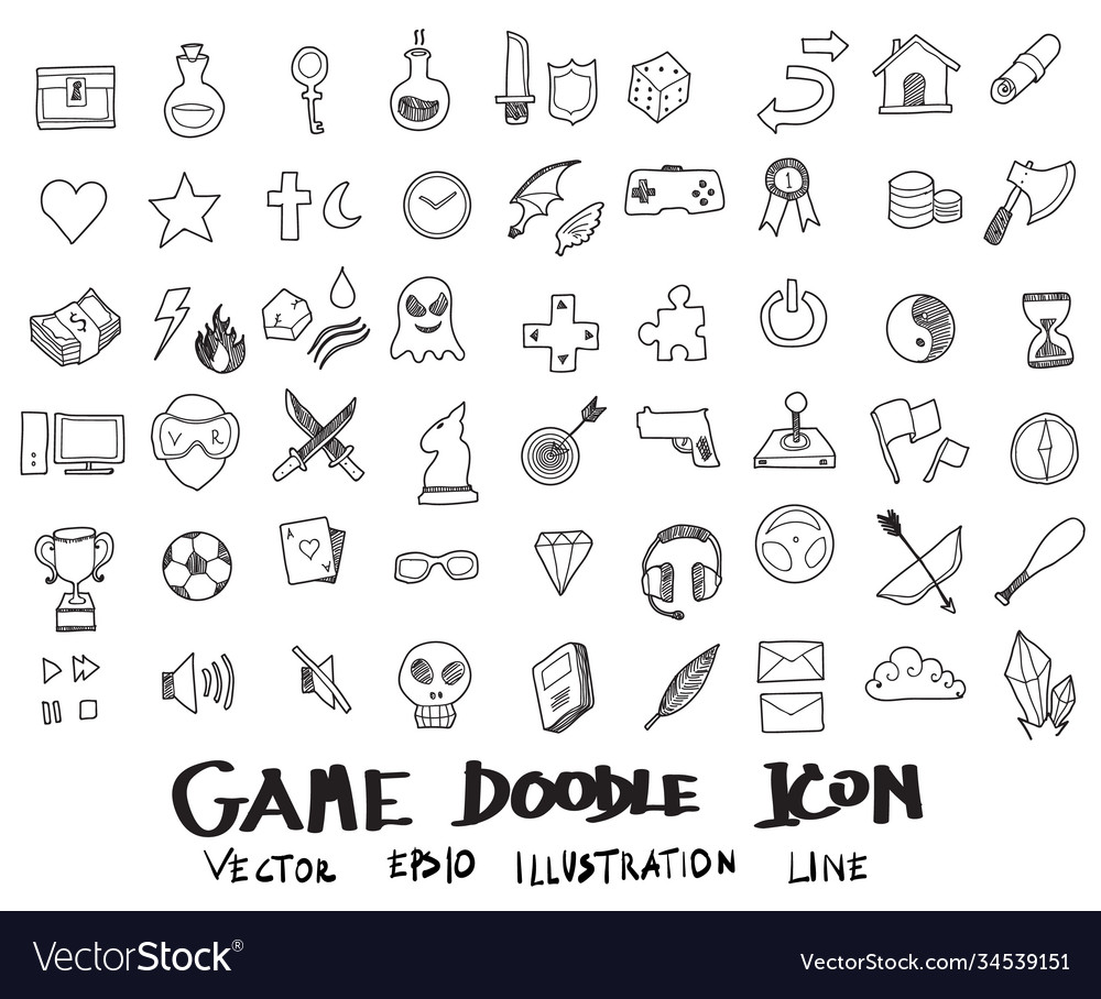 Doodle sketch game icons eps10 Royalty Free Vector Image