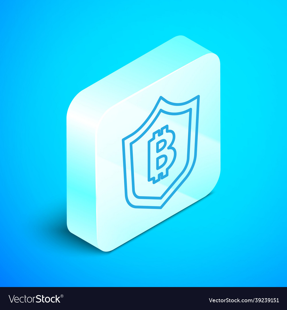 Isometric line shield with bitcoin icon isolated vector image Isometric line shield with bitcoin icon isolated