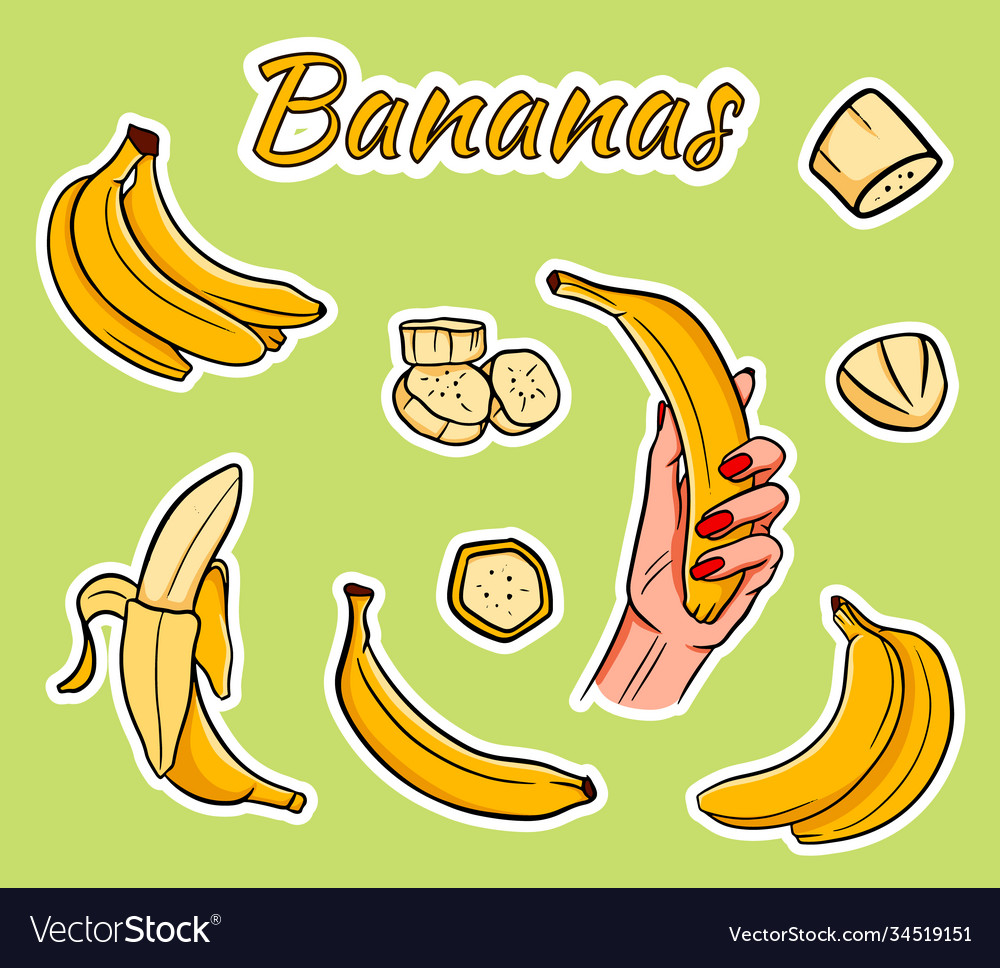 Set cartoon yellow bananas