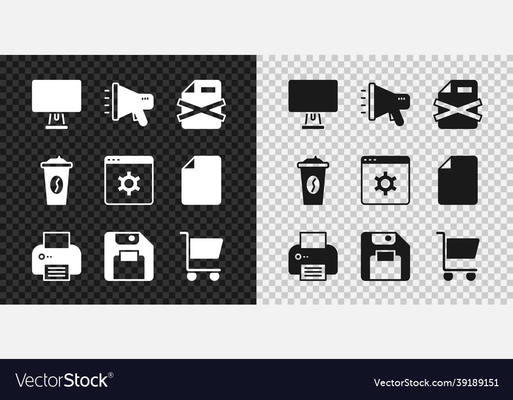 Set computer monitor megaphone delete file Vector Image Set computer monitor megaphone delete file
