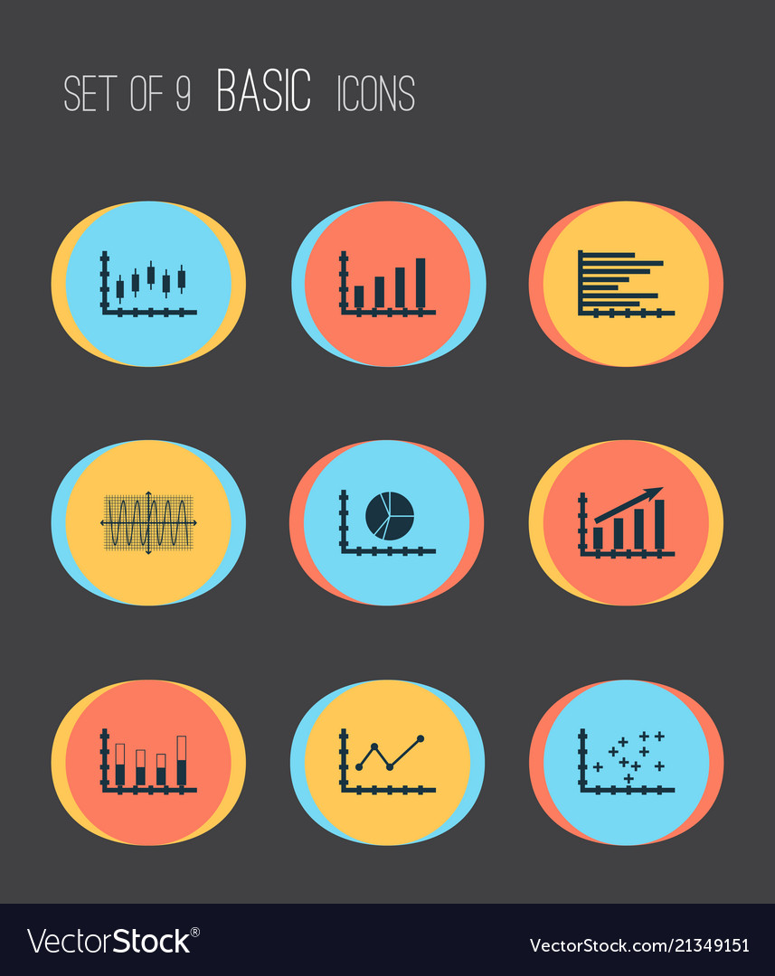 Set of graphs diagrams and statistics icons vector image Set of graphs diagrams and statistics icons