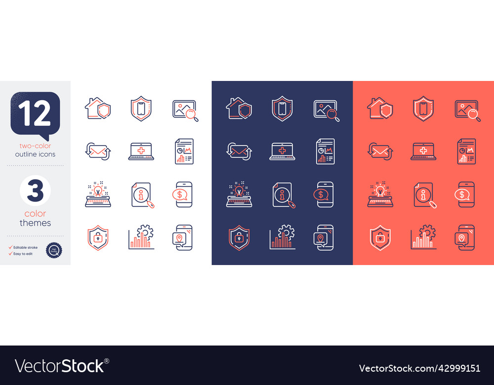 Set of pin marker shield and refresh mail line vector image Set of pin marker shield and refresh mail line