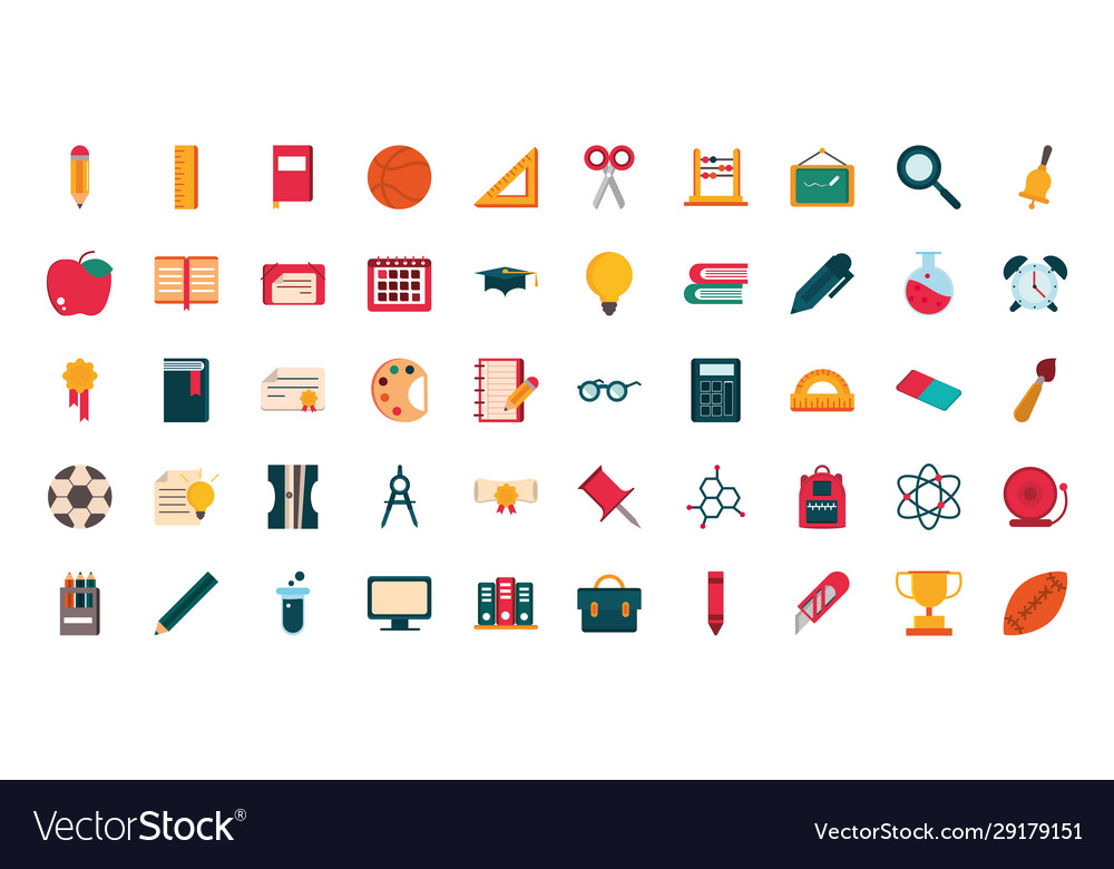 Set supply stationery education school icon