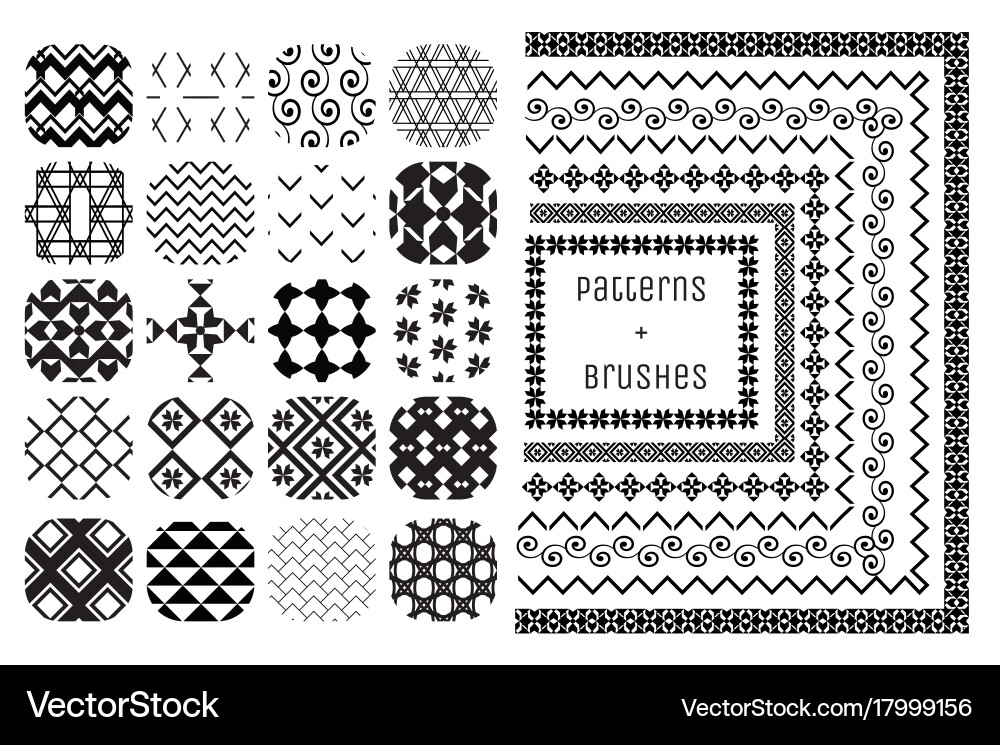 20 geometric patterns and 7 pattern brushes Vector Image