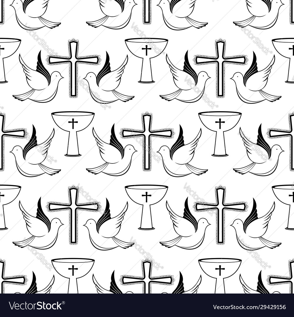 A couple pigeons above baptismal bowl