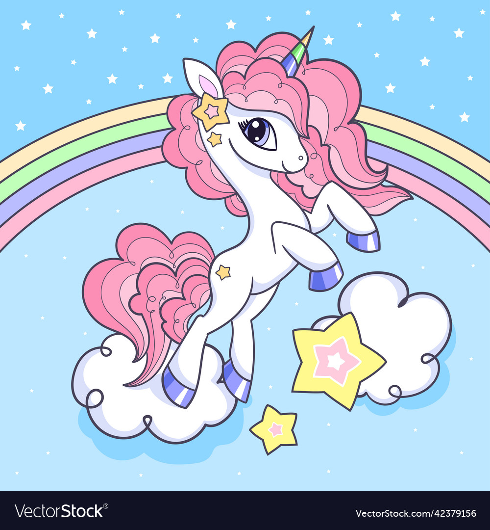 Cute magical unicorn with a pink mane Royalty Free Vector