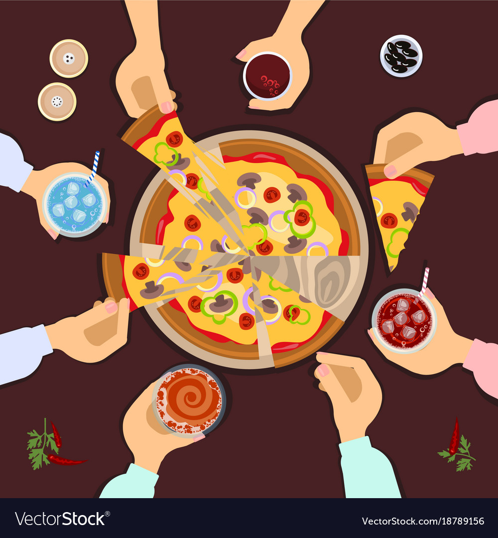 Friends eating pizza Royalty Free Vector Image