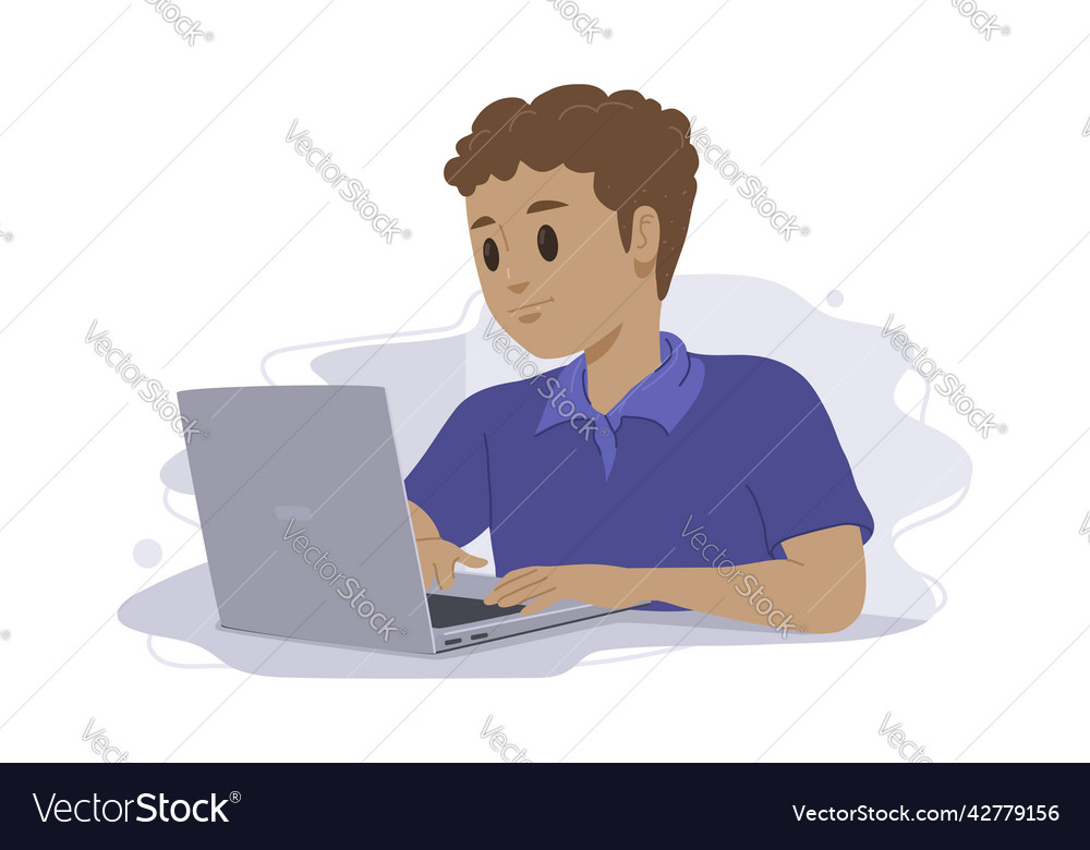 Kid learning to code on a computer vector image Kid learning to code on a computer