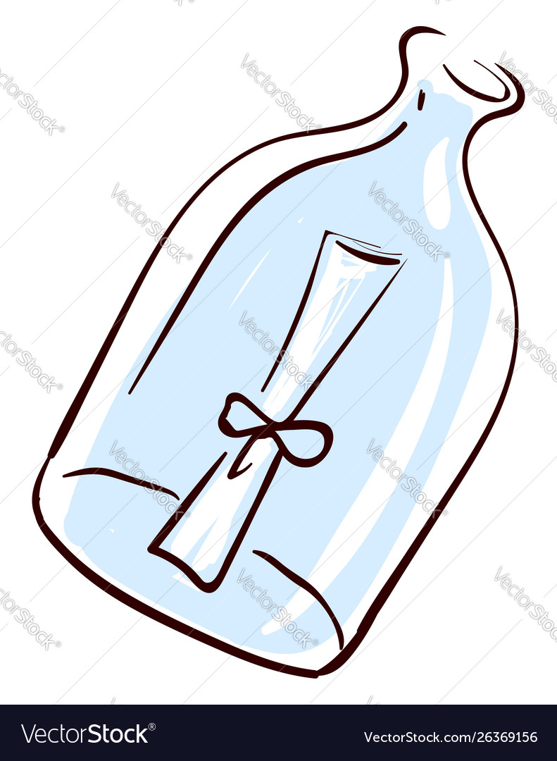 Message in a bottle drawing on white background