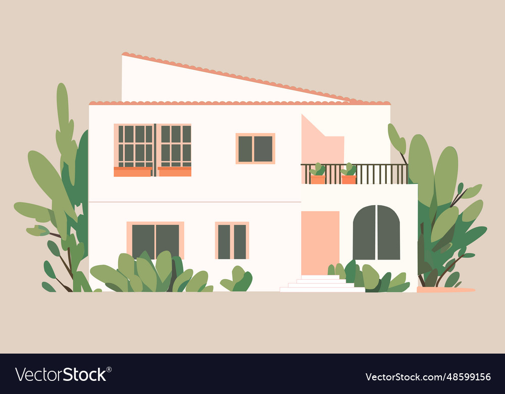 Modernes Ökohaus mit Grün und Balkon vector image Modernes Ökohaus mit Grün und Balkon