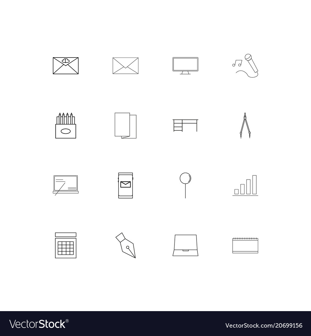 Office simple linear icons set outlined