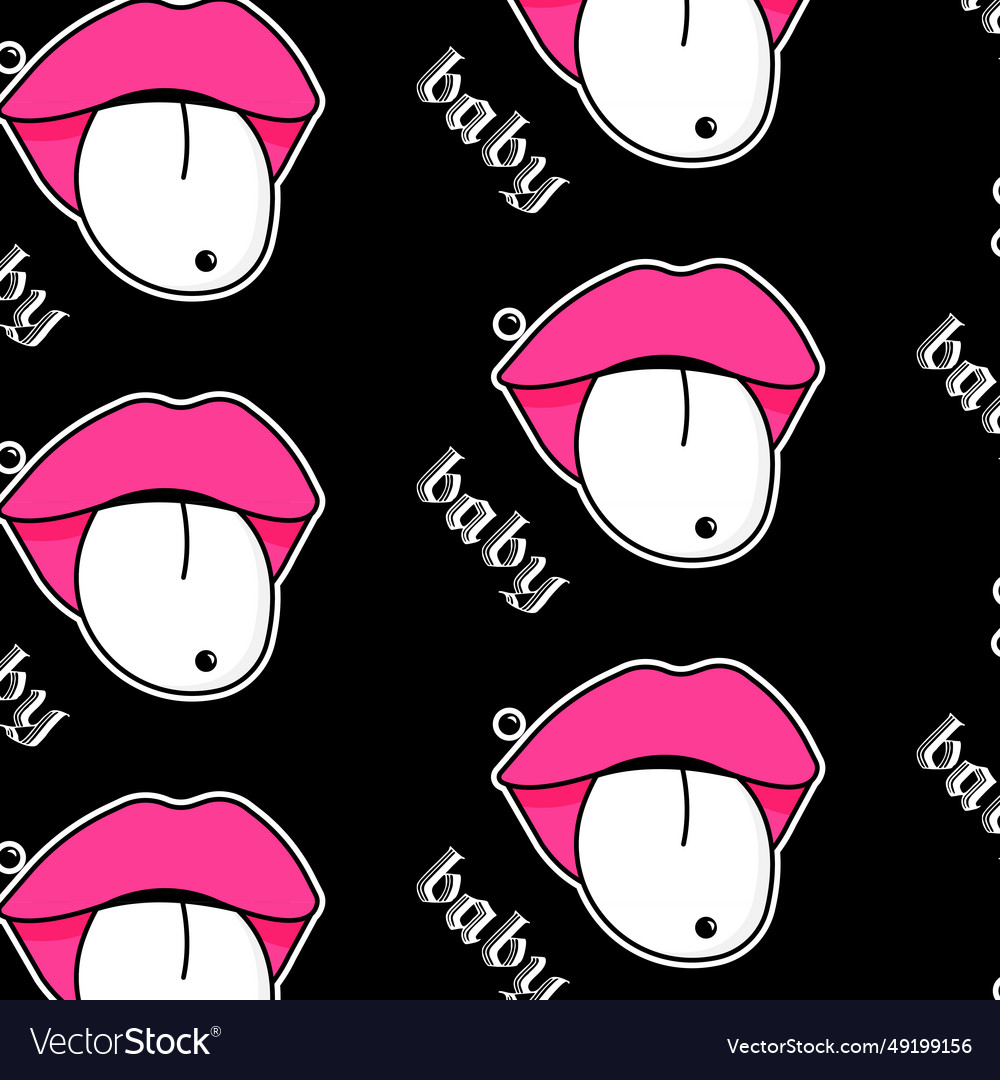 Seamless pattern with lips tongue