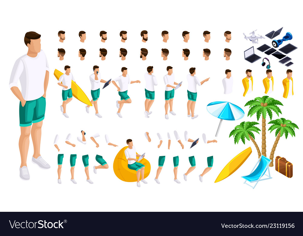Set for create your character in isometric vector image Set for create your character in isometric