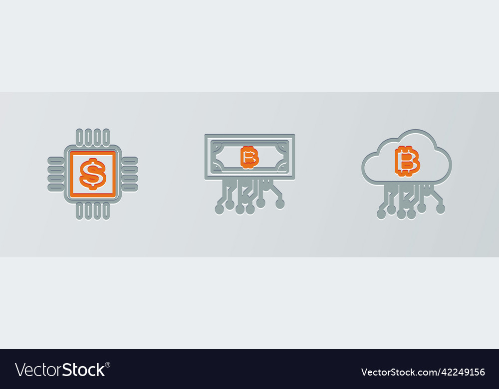 Set line cryptocurrency cloud mining processor vector image Set line cryptocurrency cloud mining processor