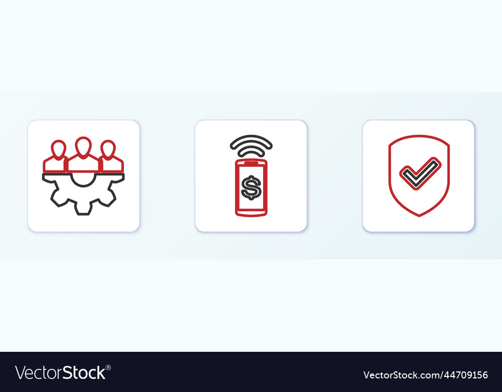 Set line shield with check mark project team base Vector Image Set line shield with check mark project team base