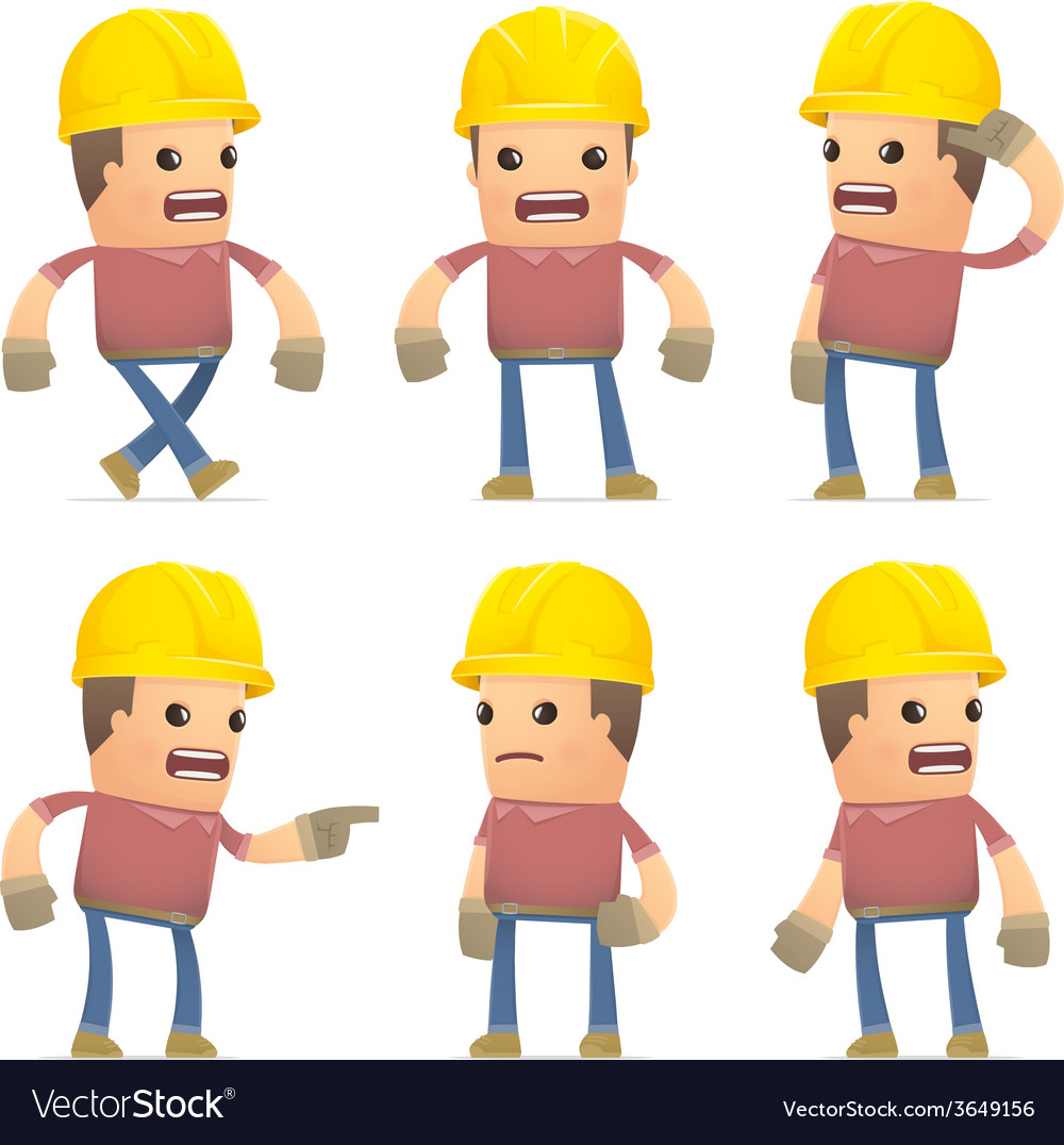 Set of builder character in different poses