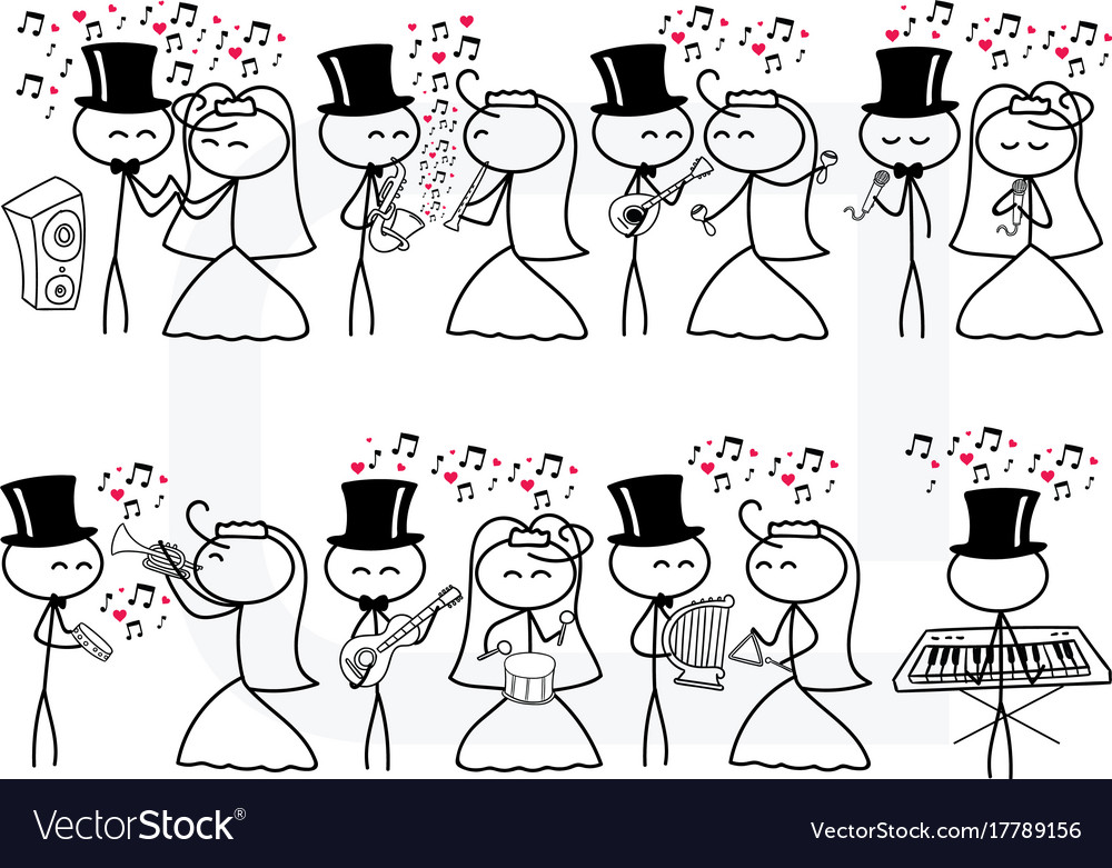 stick figure people love wedding instrument music vector image