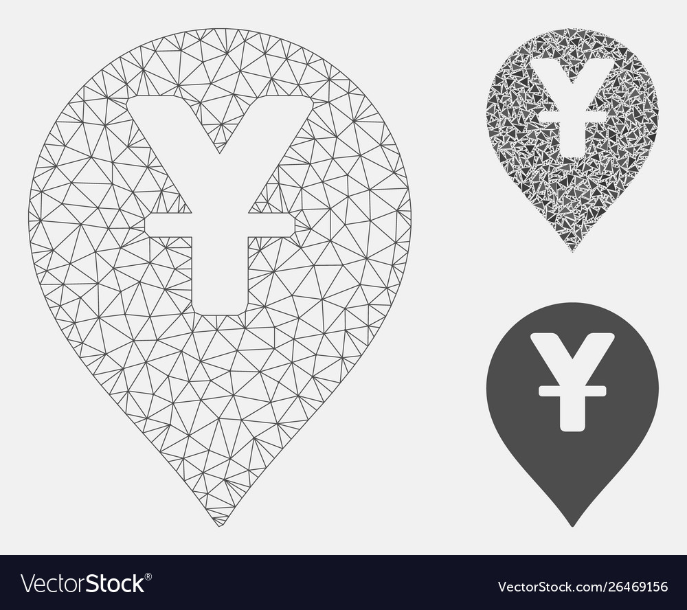 Yen map marker mesh network model vector image Yen map marker mesh network model