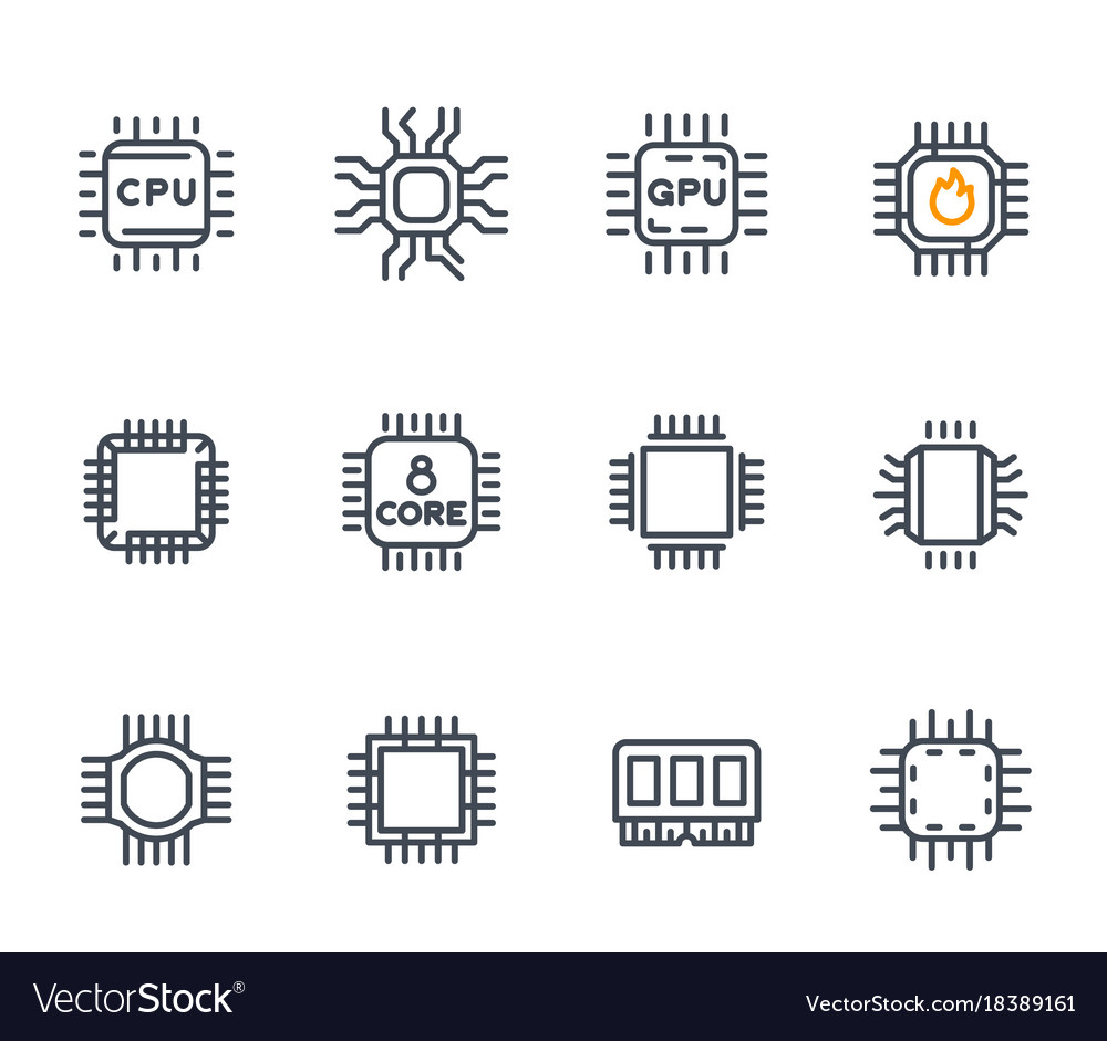 8-Core Processor Microchip Icons