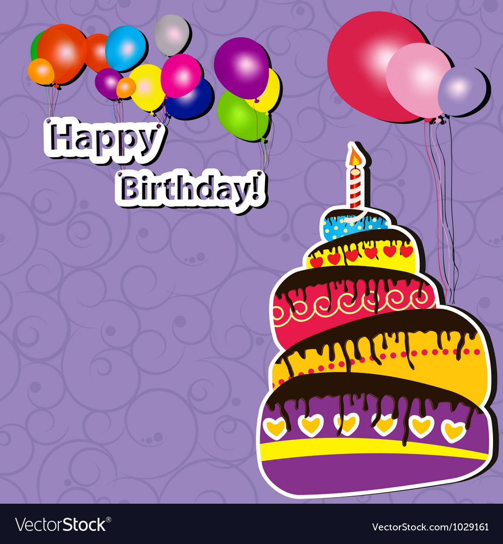 Birthday card with cake and balloons Royalty Free Vector