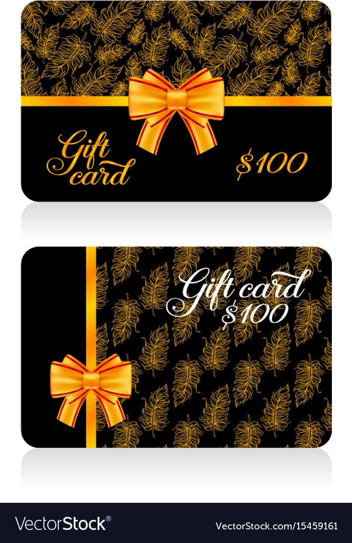 Black gift cards with golden decor feather pattern