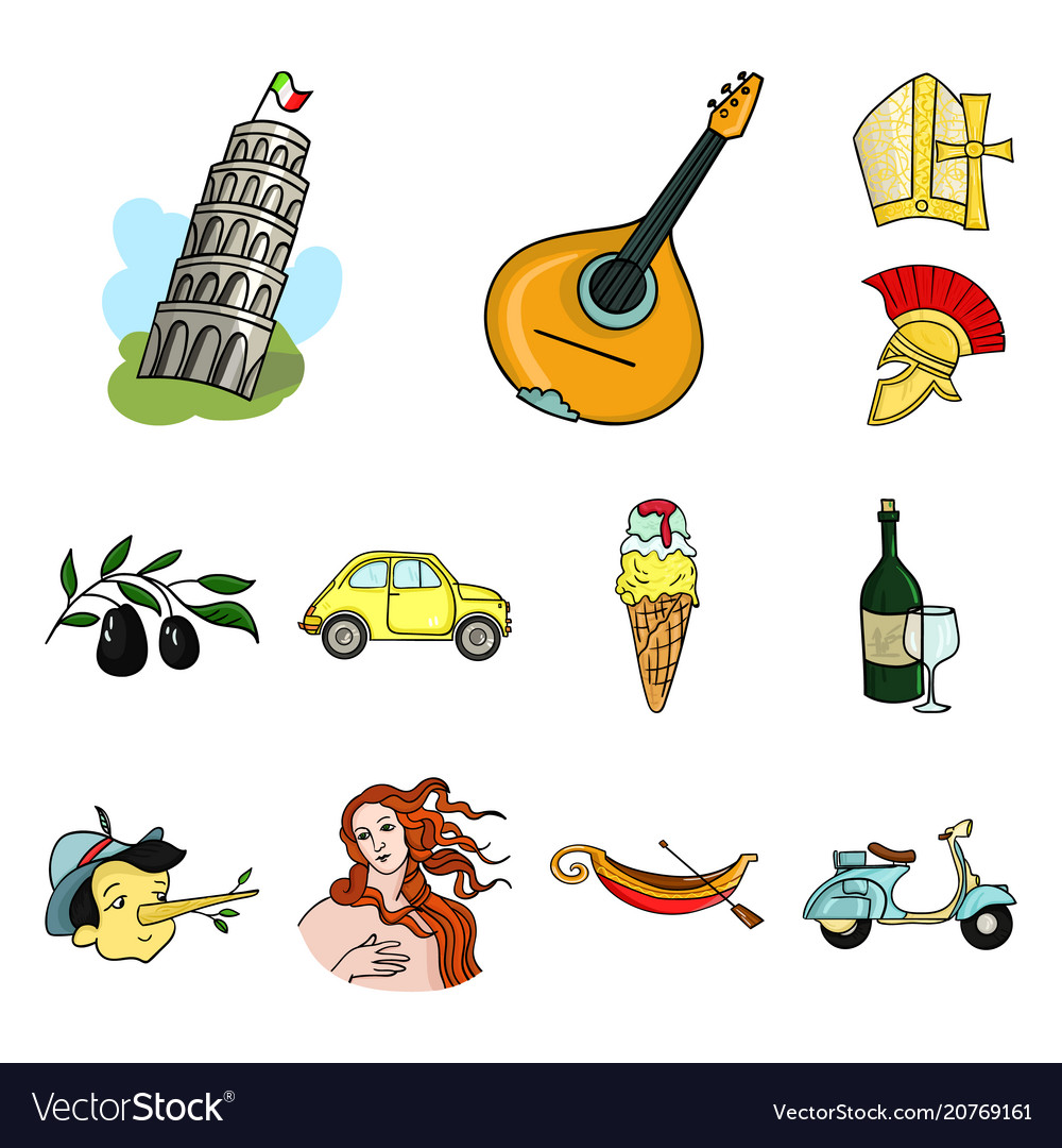 Country italy cartoon icons in set collection for Vector Image