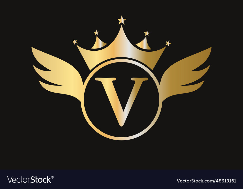 Letter v wing logo concept with crown icon