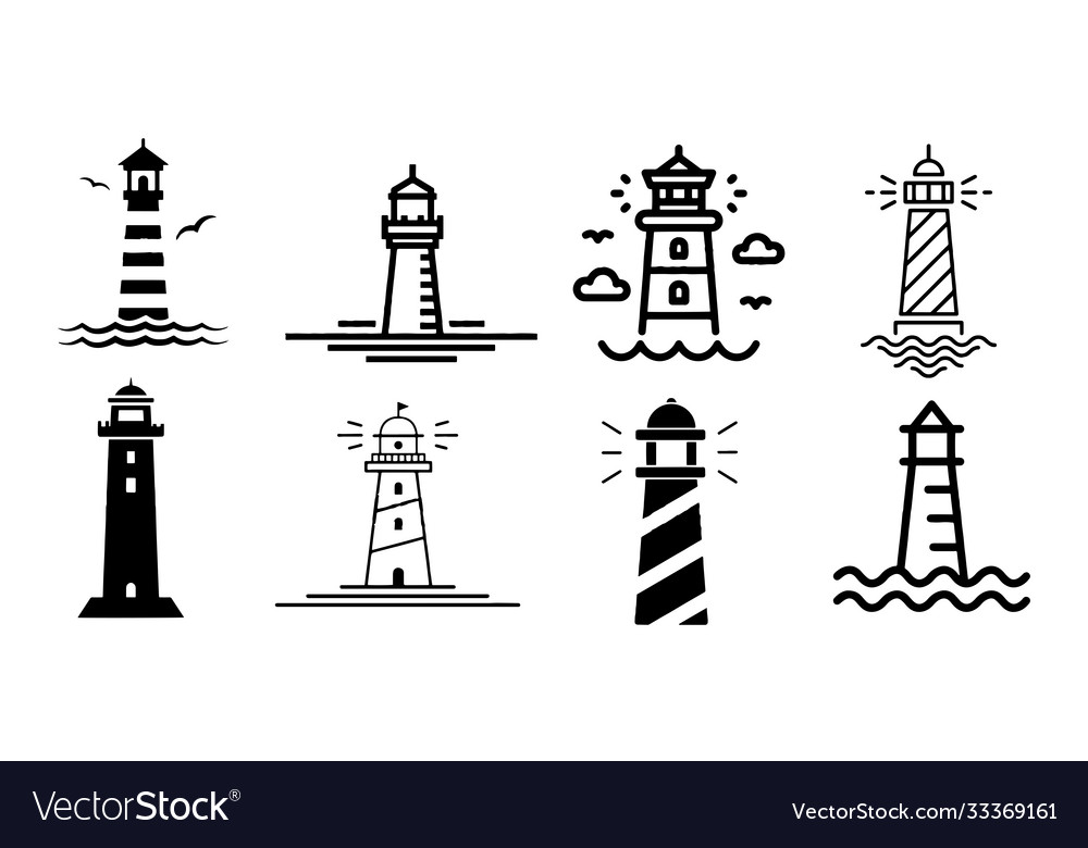 Lighthouse minimalistic flat line stroke outline Vector Image