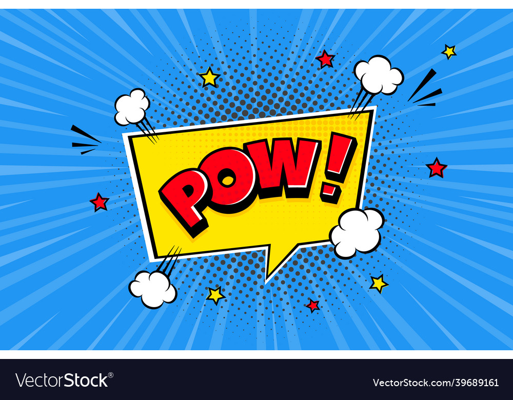 Pow comic speech bubble halftone shadow text