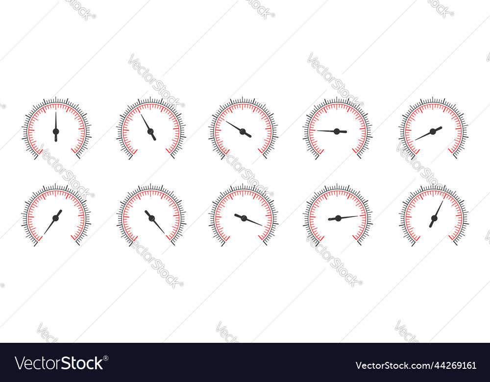 Set of round measuring scales with rotating arrows