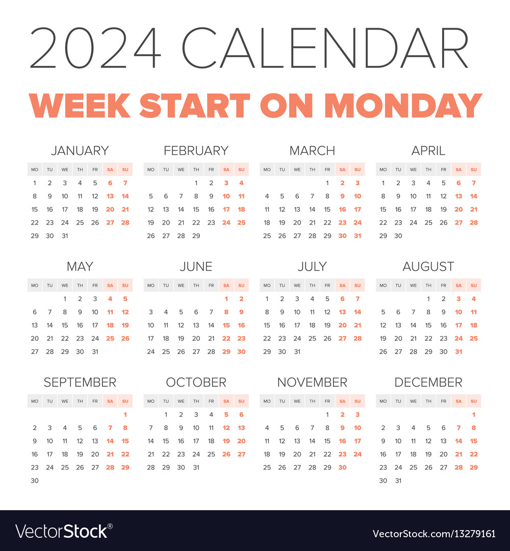 Simple 2024 year calendar Royalty Free Vector Image