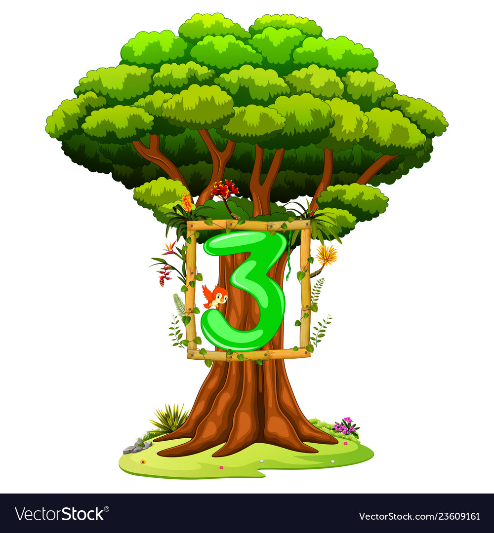 Tree with Number Three - Nature Scene