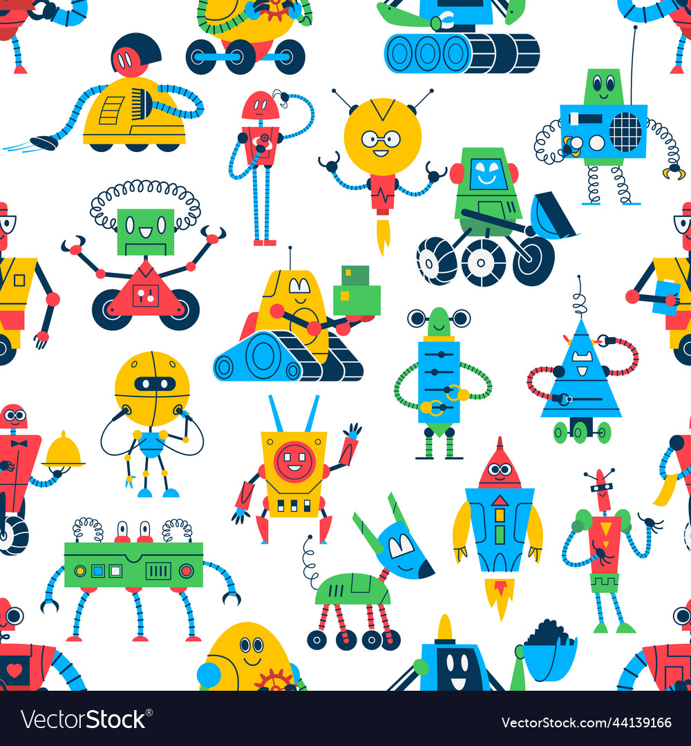 Cartoon robots seamless pattern background vector image Cartoon robots seamless pattern background