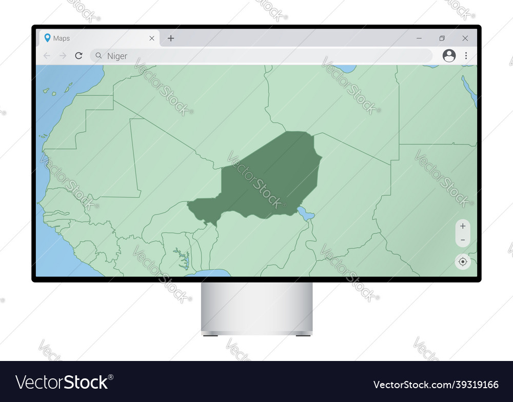 Computer monitor with map of niger in browser