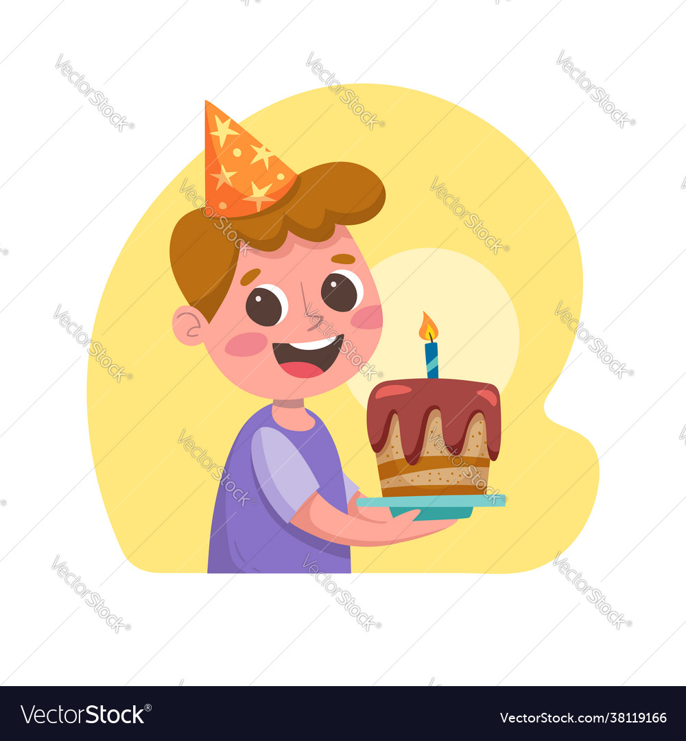 Cute child with a birthday cake Royalty Free Vector Image