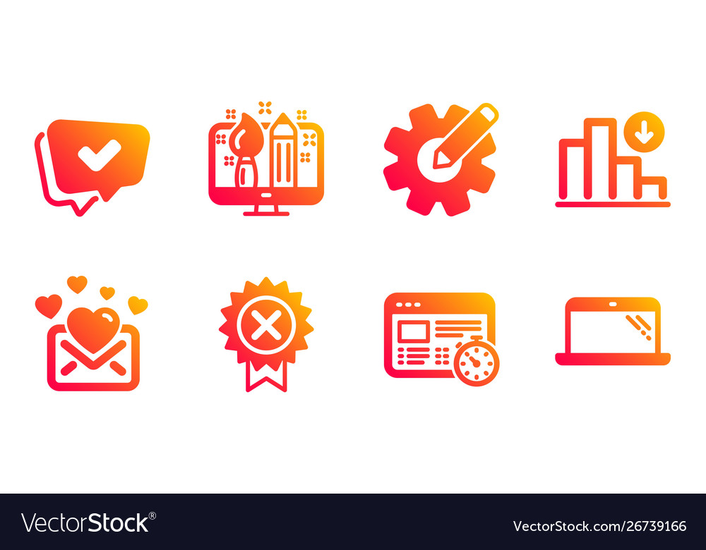 Decreasing graph reject medal and web timer icons vector image Decreasing graph reject medal and web timer icons