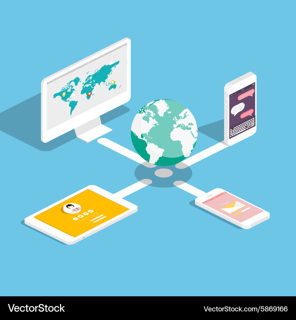 Flat 3d isometric phones with user interface Vector Image