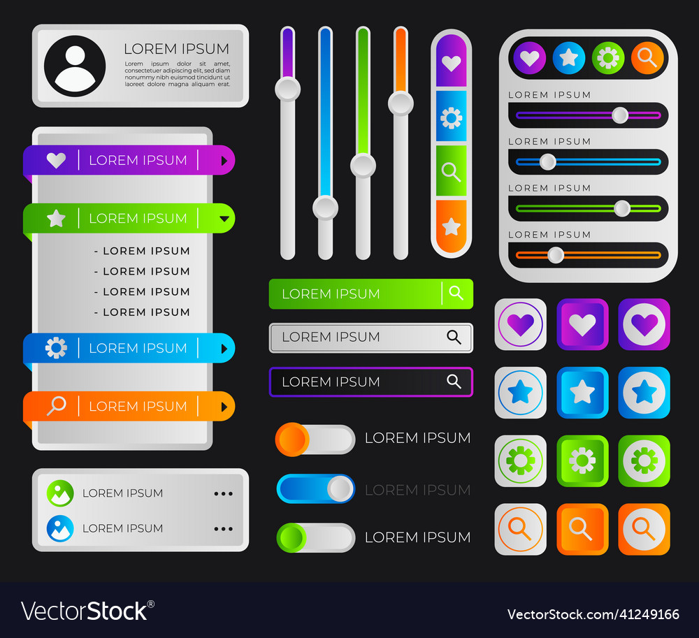 Gradient colored ui kit pack vector image Gradient colored ui kit pack