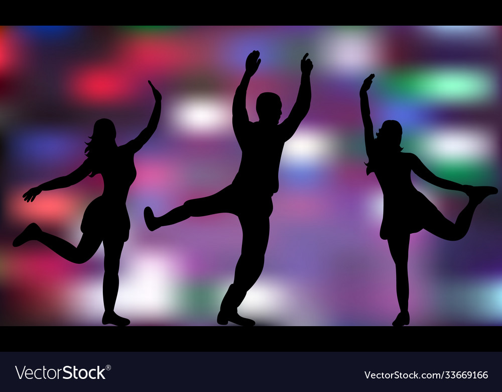 Group dancing people silhouettes party