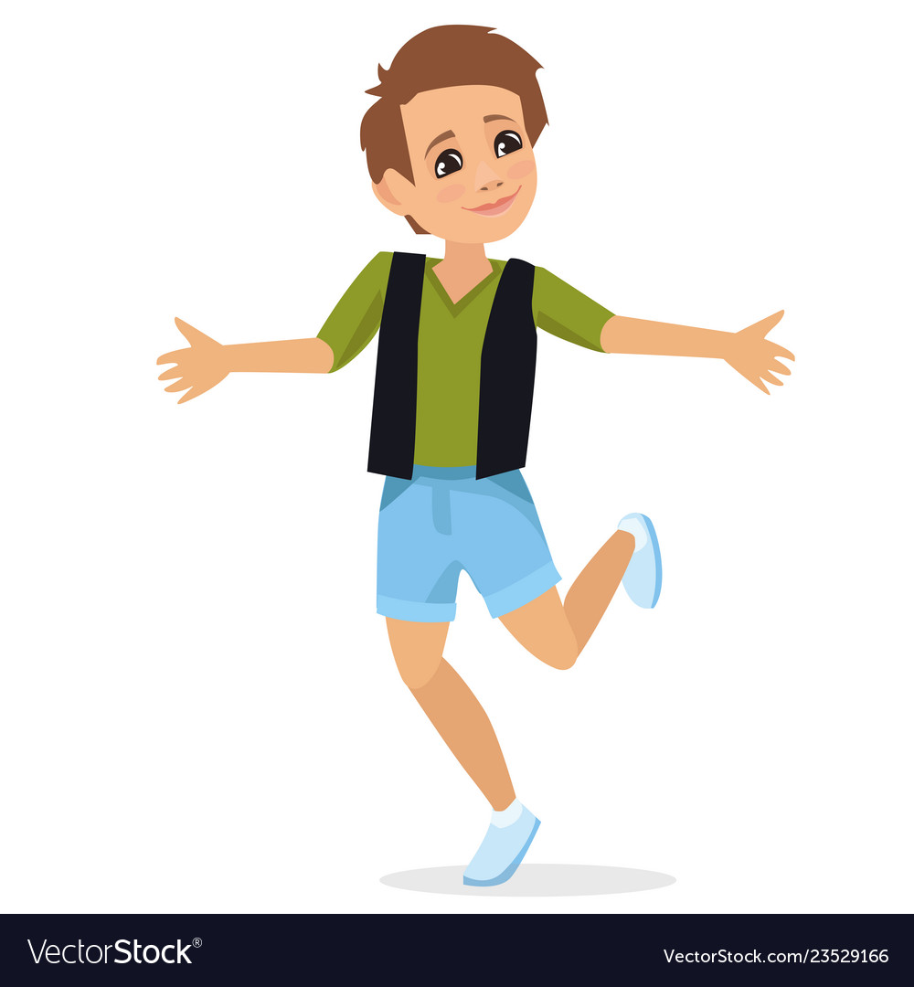 Happy school boy jumping and laughing isolated Vector Image