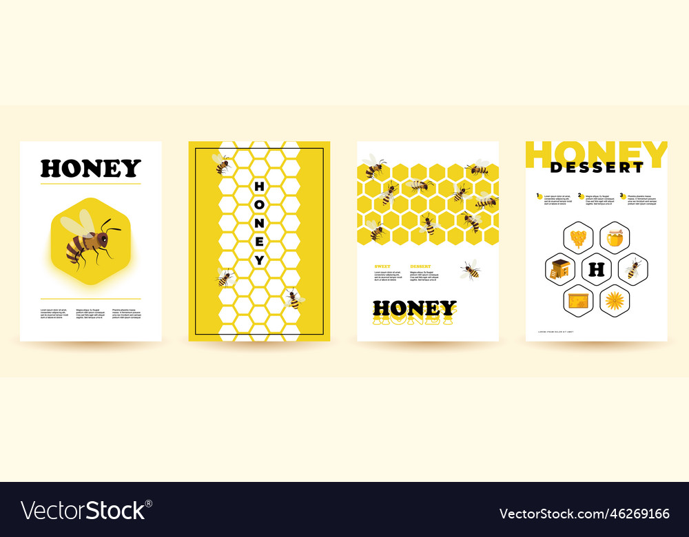 Honey flyers cartoon posters with bee insect Vector Image