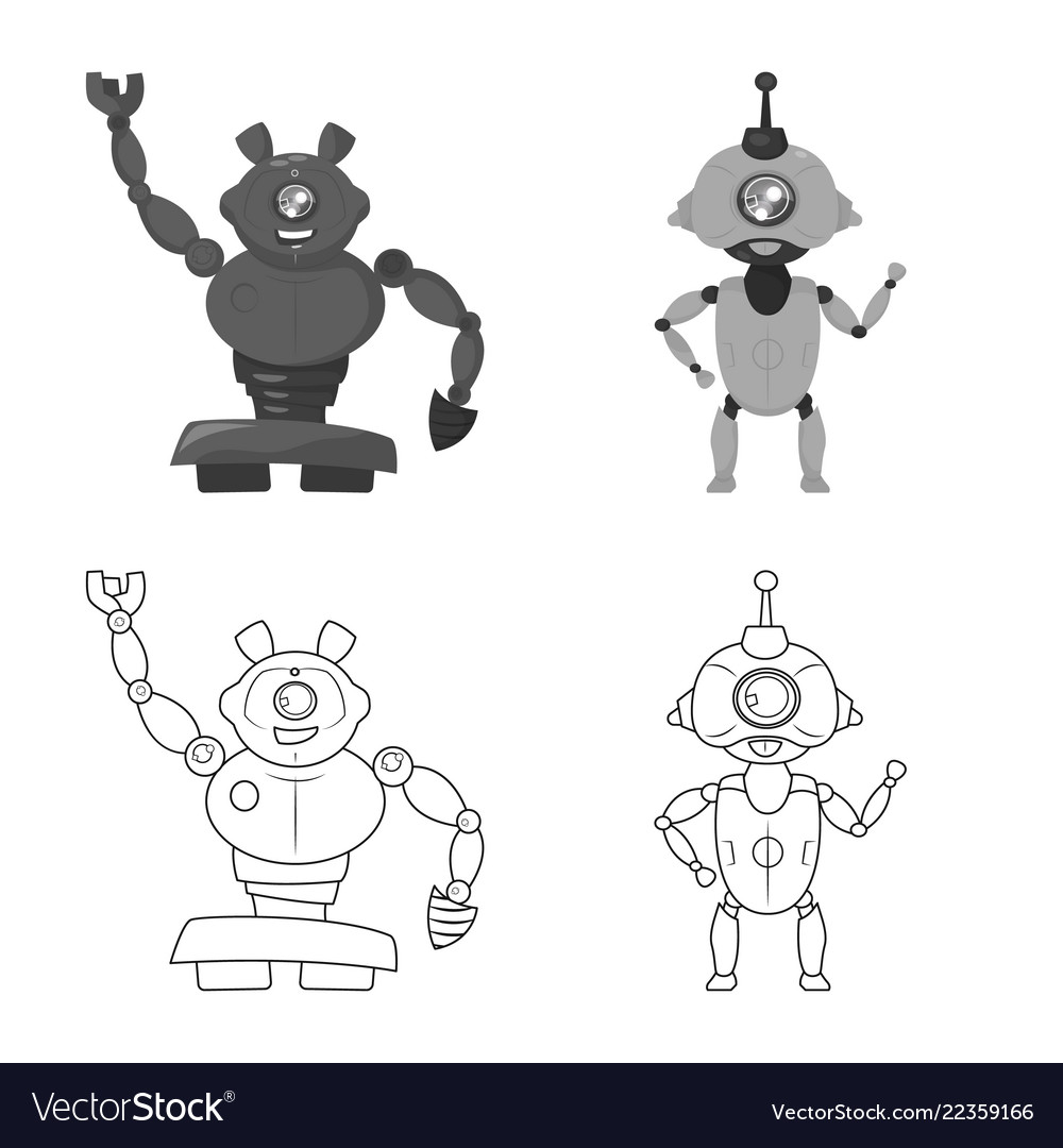 Isolated object of robot and factory logo set