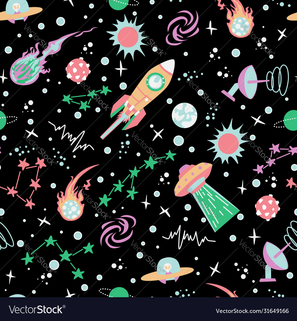Seamless background with spaceships and stars Vector Image Seamless background with spaceships and stars