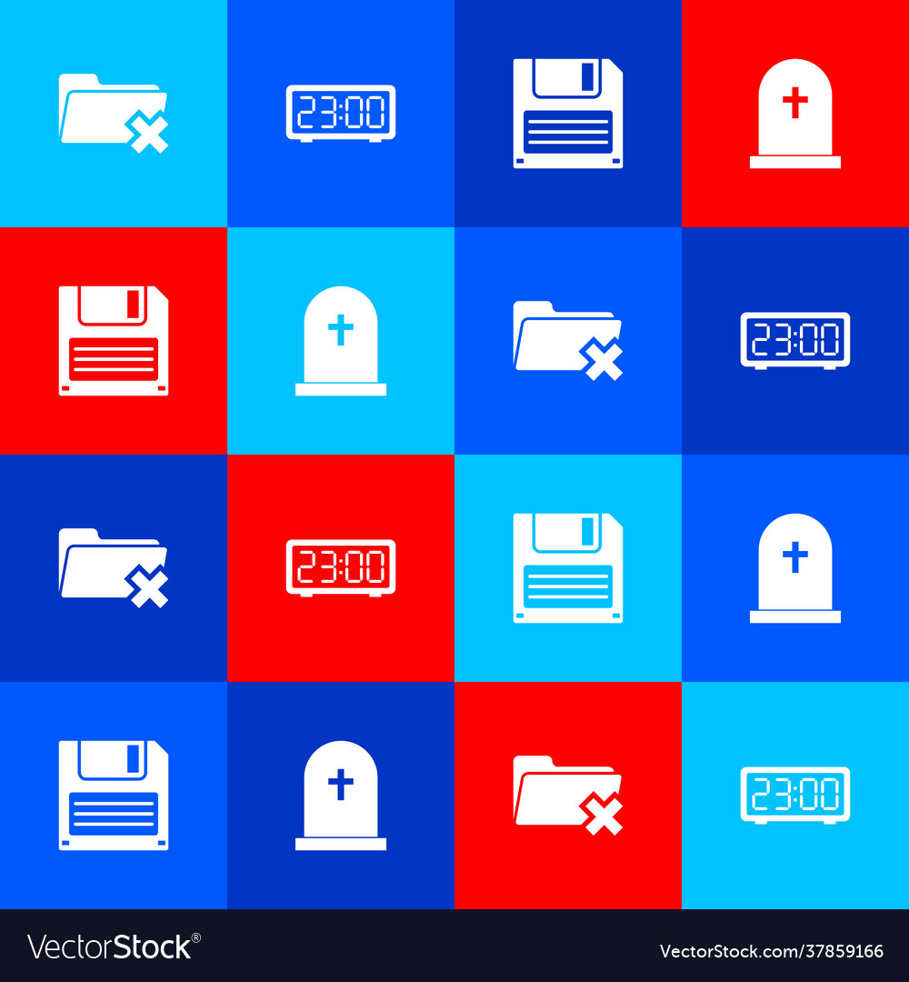 Set delete folder digital alarm clock floppy vector image Set delete folder digital alarm clock floppy