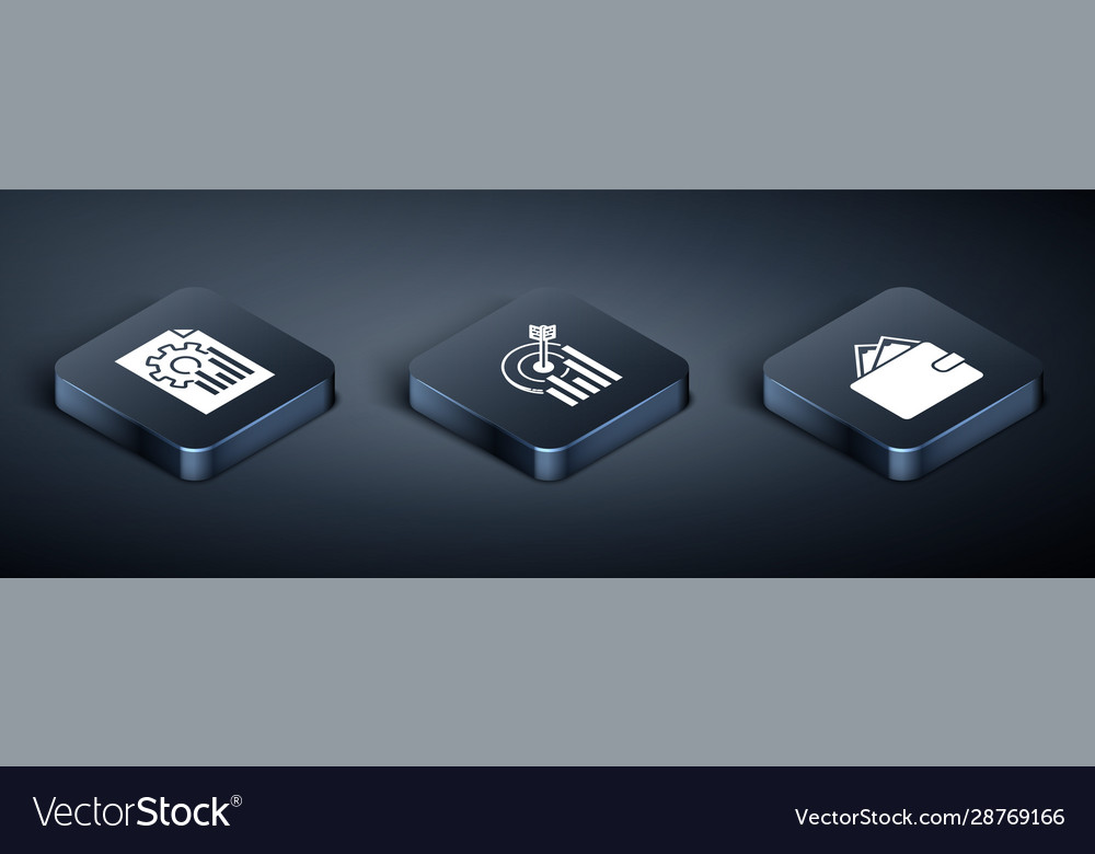 Set isometric document with graph chart wallet vector image Set isometric document with graph chart wallet