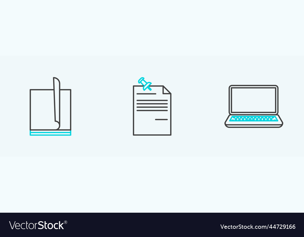 Set line laptop file document and note paper vector image Set line laptop file document and note paper