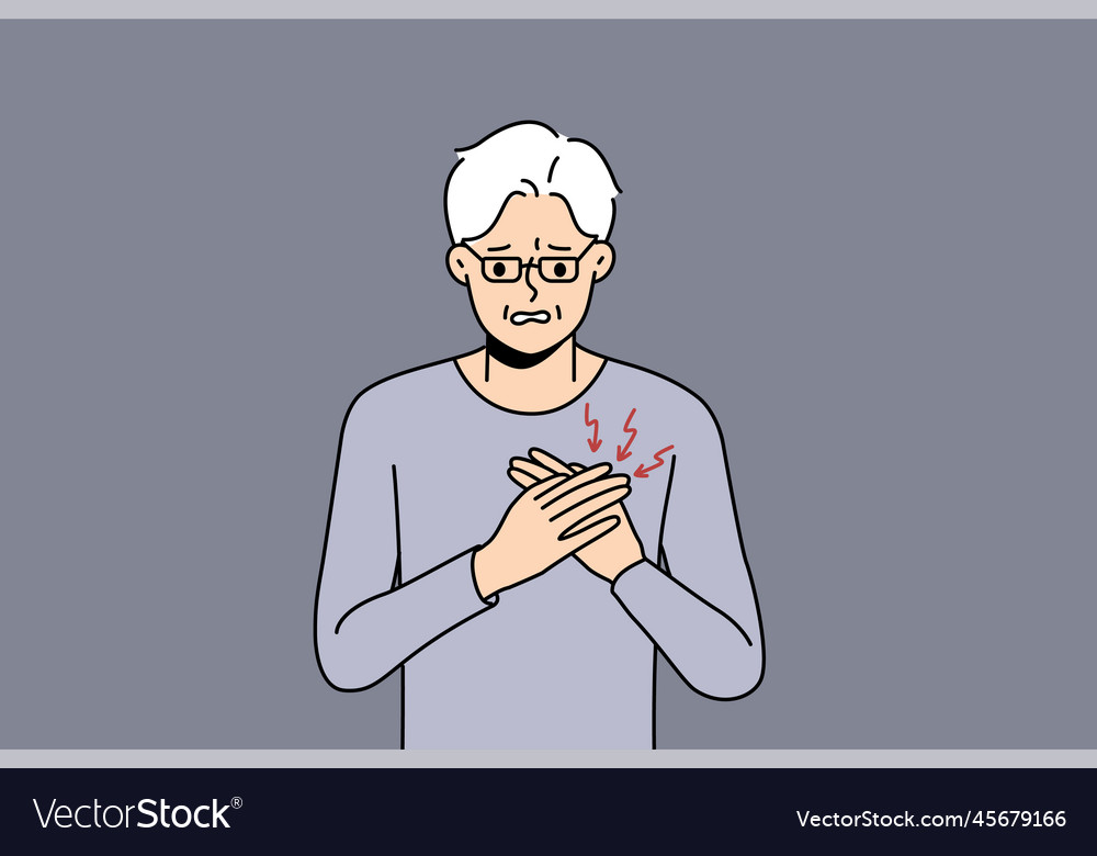 Unhealthy elderly man suffer from heart pain