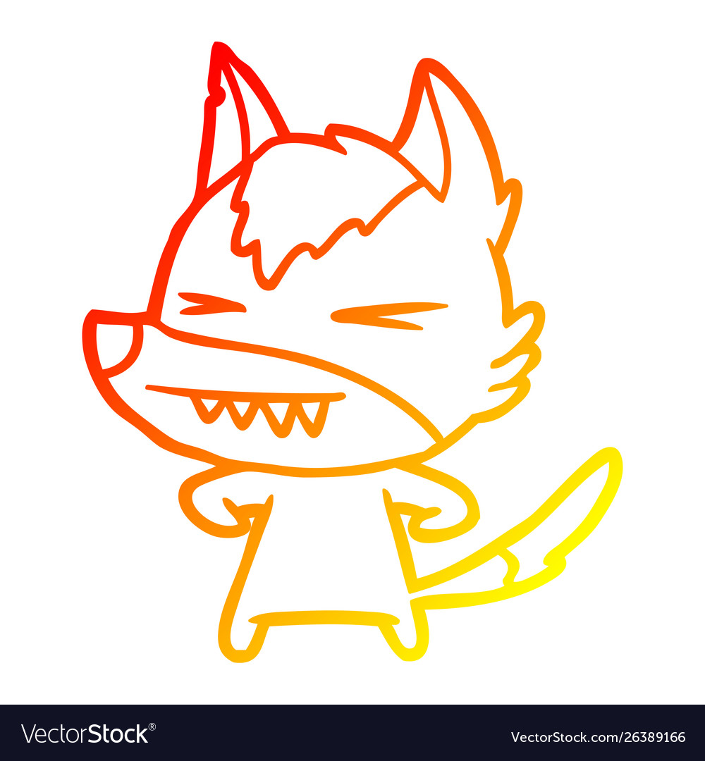 Warm gradient line drawing angry wolf cartoon Vector Image