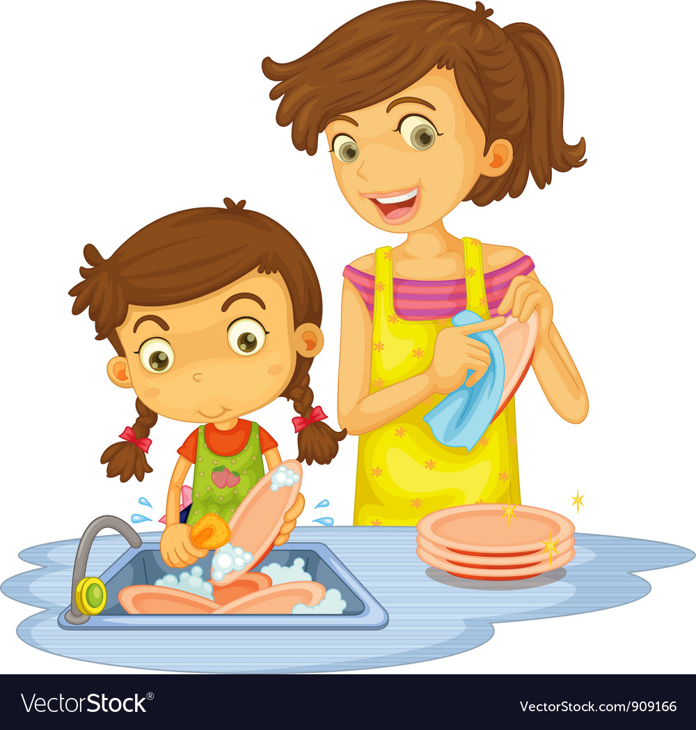 Washing dishes Royalty Free Vector Image VectorStock